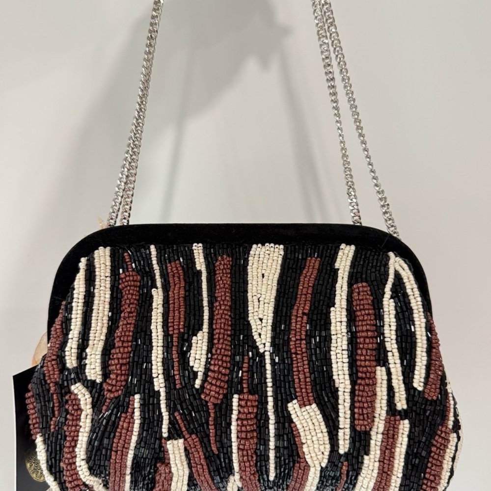 Chic Beaded Crossbody Bag - Black, Brown, Cream